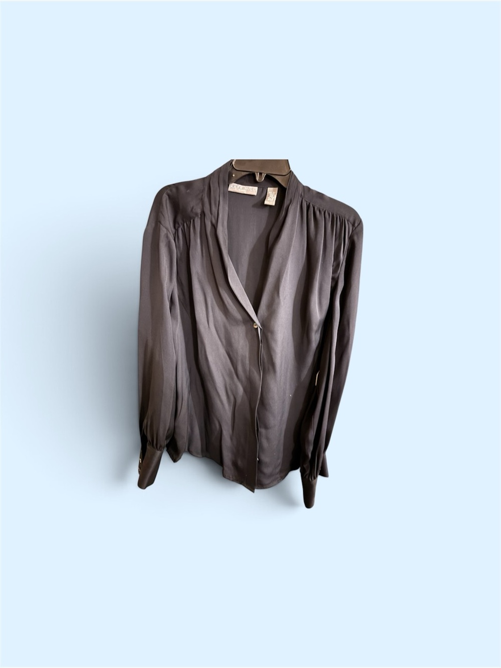 Kate Hill Slate Gray V-Neck Button Blouse
